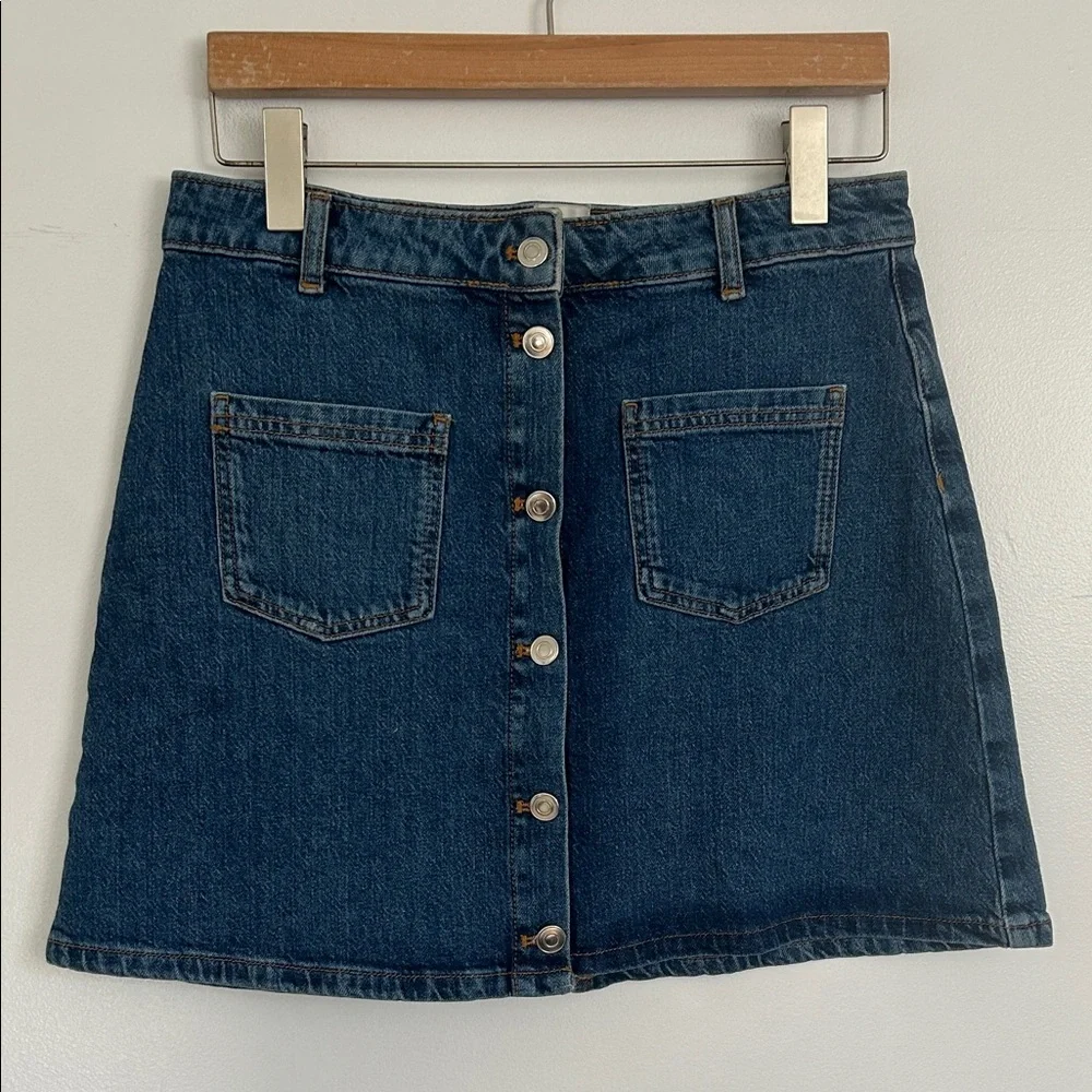 Maeve Dark Blue Button-Front Mini Skirt - Picture 1 of 4